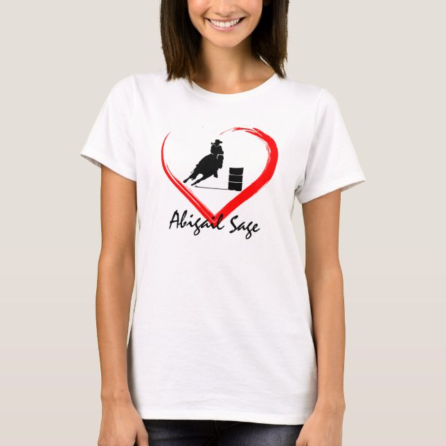 Personlig Barrel Tävla Cowgirl, Horse n Heart T Shirt (Framsida)