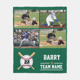 Personlig Baseball 4 Photo Collage Namn Team Fleecefilt