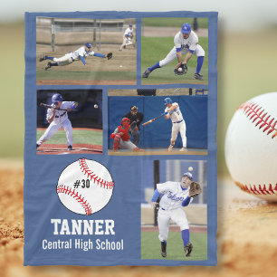 Personlig Baseball 5 Photo Collage Namn Team # Fleecefilt