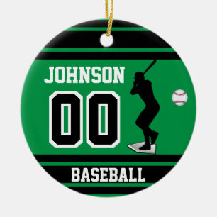 Personlig Baseball Batter Grönt och svart Julgransprydnad Keramik