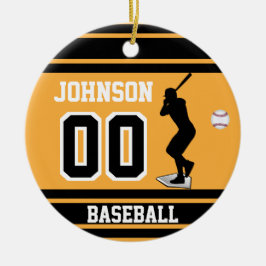 Personlig Baseball Batter| Guld och svart Julgransprydnad Keramik