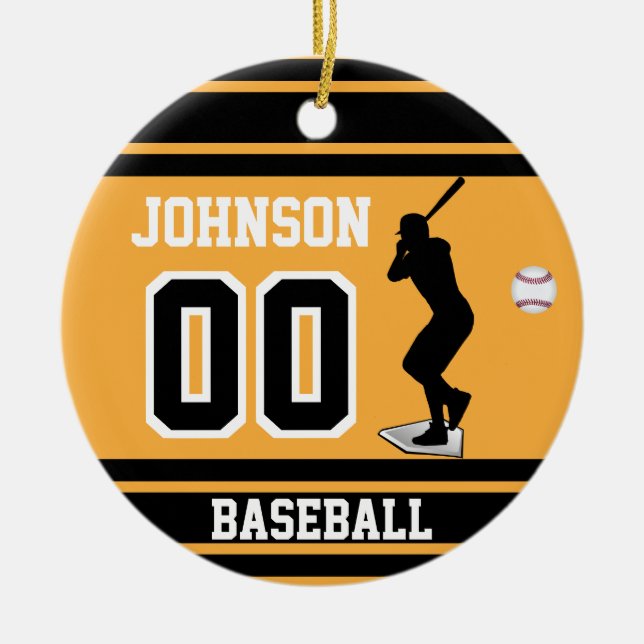 Personlig Baseball Batter| Guld och svart Julgransprydnad Keramik (Framsidan)