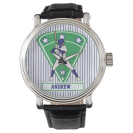 Personlig Baseball Batter Star Blue Armbandsur