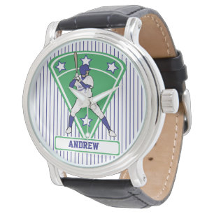 Personlig Baseball Batter Star Blue Armbandsur