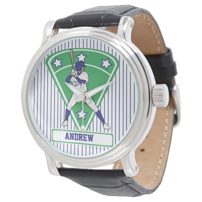Personlig Baseball Batter Star Blue Armbandsur (Vinklad)
