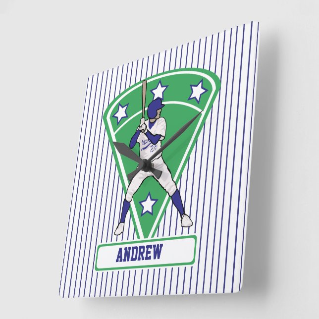Personlig Baseball Batter Star Blue Fyrkantig Klocka (Vinkel)