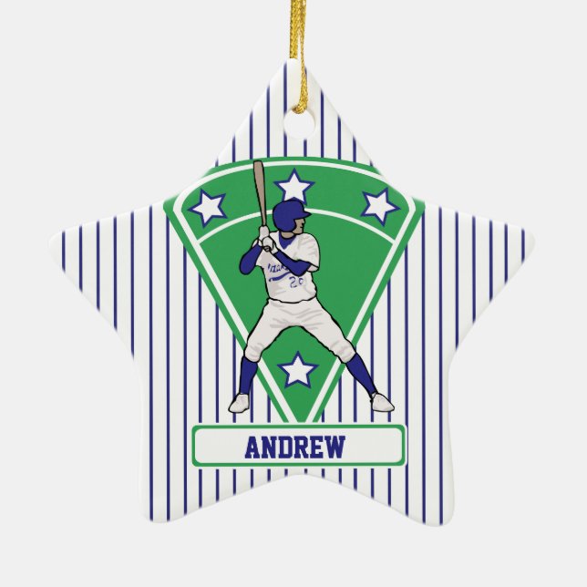 Personlig Baseball Batter Star Blue Julgransprydnad Keramik (Baksidan)