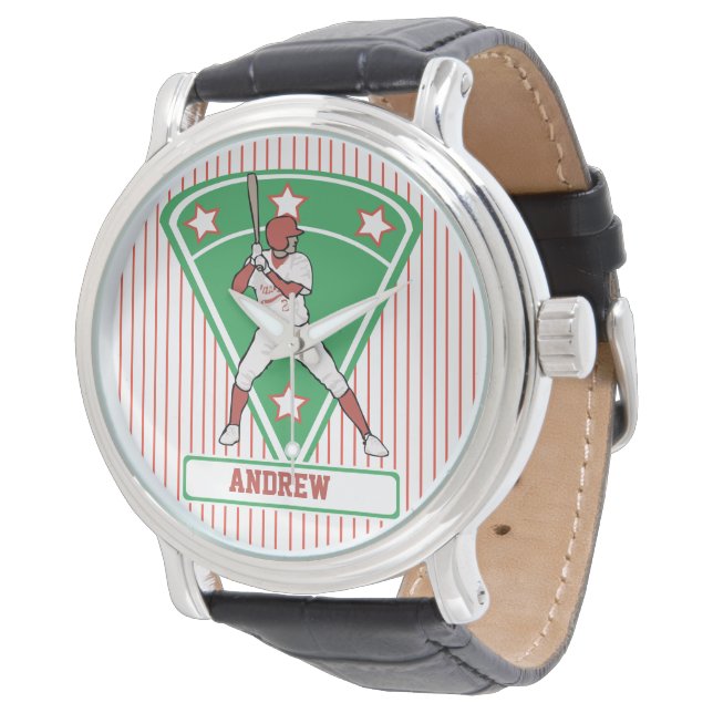 Personlig Baseball Batter Star Red Armbandsur (Vinklad)