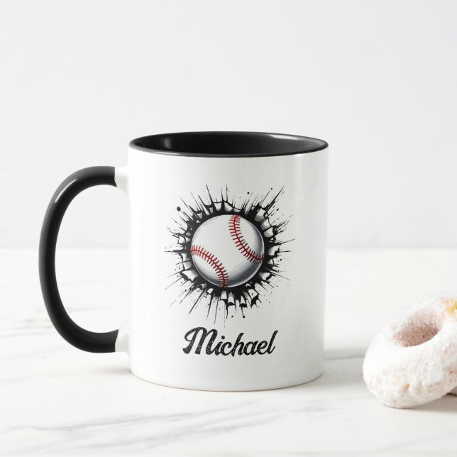 Personlig Baseball Boll som bryter igenom muren Mugg (Med munk)