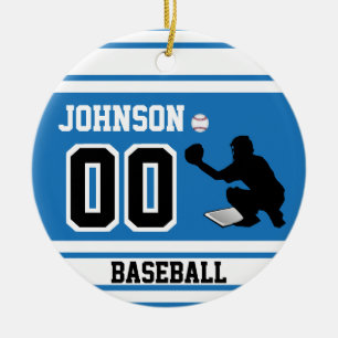 Personlig Baseball Catcher Blå och vit Julgransprydnad Keramik