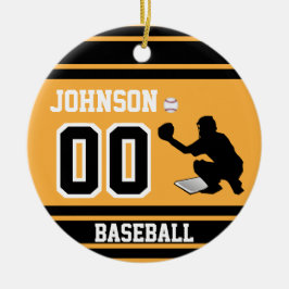 Personlig Baseball Catcher | Guld och Svart Julgransprydnad Keramik