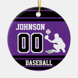 Personlig Baseball Catcher | Lila och svart Julgransprydnad Keramik