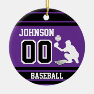 Personlig Baseball Catcher Lila och svart Julgransprydnad Keramik
