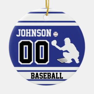 Personlig Baseball Catcher Mörk blått och svart Julgransprydnad Keramik