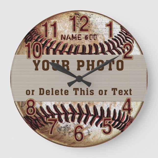 Personlig Baseball Clock, PHOTO och TEXT Stor Klocka (Framsida)