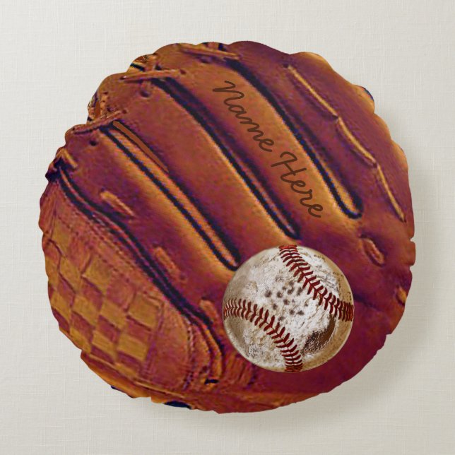 Personlig Baseball Glove Pillow, Dirty Baseball Rund Kudde (Framsidan)