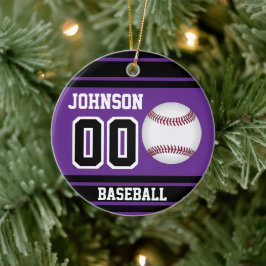 Personlig Baseball | Lila och svart Julgransprydnad Keramik
