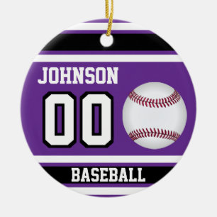 Personlig Baseball Lila, vitt och svart Julgransprydnad Keramik