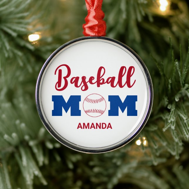 Personlig Baseball Mamma Anpassat namn jul Julgransprydnad Metall (Träd)