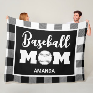 Personlig Baseball Mamma Namn Black Gingham Play Fleecefilt