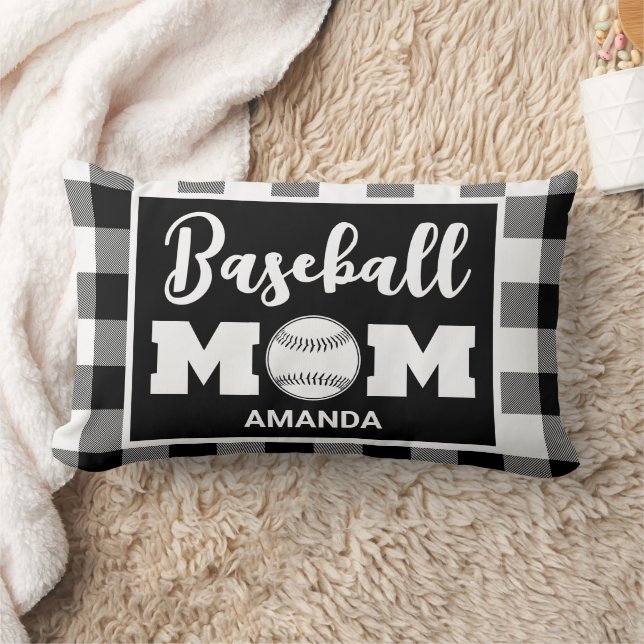 Personlig Baseball Mamma Namn Black Gingham Play Lumbarkudde (Filt)