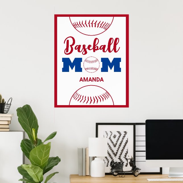 Personlig Baseball Mamma Namn Poster (Hemmakontoret)