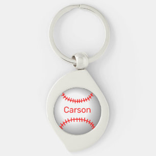 Personlig Baseball med röda titlar Swirl Silverfärgad Nyckelring