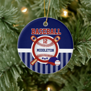 Personlig Baseball   Mörk blått och röda Julgransprydnad Keramik