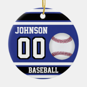 Personlig Baseball Mörk blått, vita och svarta Julgransprydnad Keramik