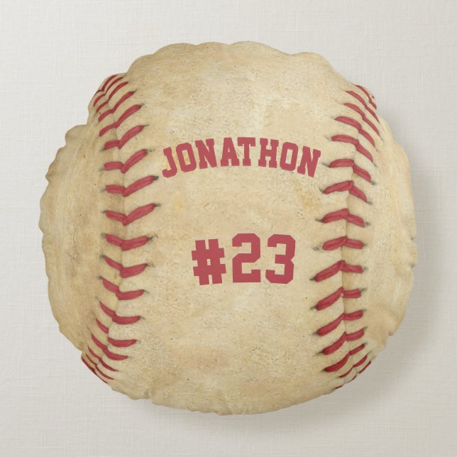 Personlig Baseball Namn och nummer Rund Kudde (Framsidan)