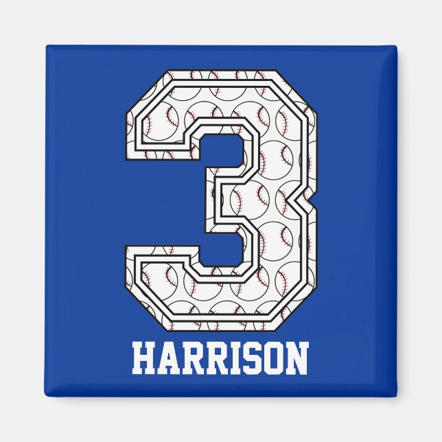 Personlig Baseball nummer 3 Magnet (Framsidan)