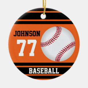 *Personlig Baseball Orange och svart Julgransprydnad Keramik