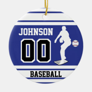 Personlig Baseball Pitcher Mörk blått och vit Julgransprydnad Keramik
