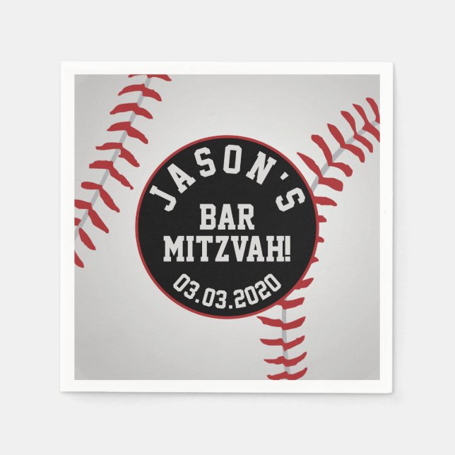 Personlig Baseball Pub Mitzvah Red Black Pappersservett (Framsidan)