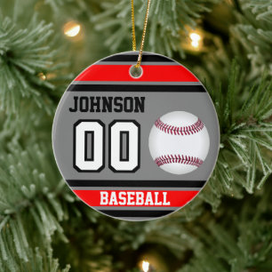 Personlig Baseball Röd, Grått och svart Julgransprydnad Keramik