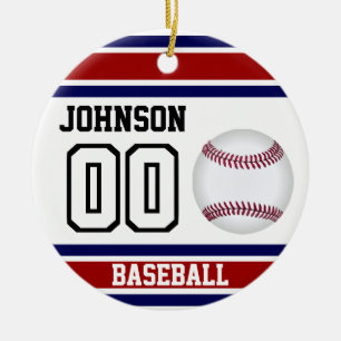 Personlig Baseball Röd, vit och blå Julgransprydnad Keramik