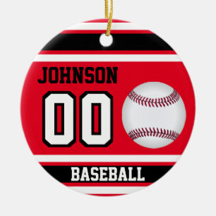 Personlig Baseball Röd, vit och svart Julgransprydnad Keramik