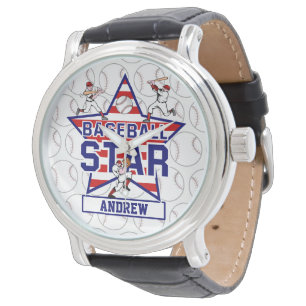 Personlig Baseball Star och rand Armbandsur