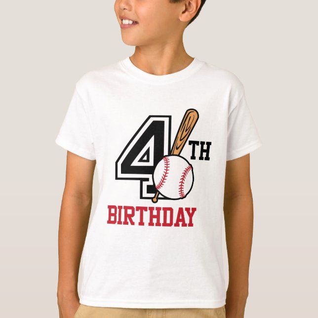 Personlig baseball t-shirt 4e födelsedagen (Framsida)