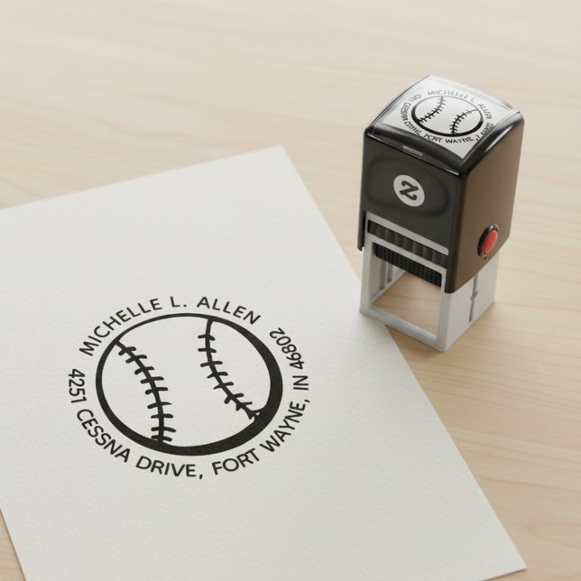 Personlig Baseboll Rund Returadress Stämpel (Baseball ball round return address stamp.)
