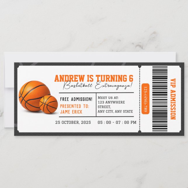 Personlig Basket Dunk Fest Födelsedagsfest Pass Inbjudningar (Framsida)