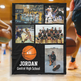 Personlig Basketball 5 Photo Collage Namn Team# Fleecefilt