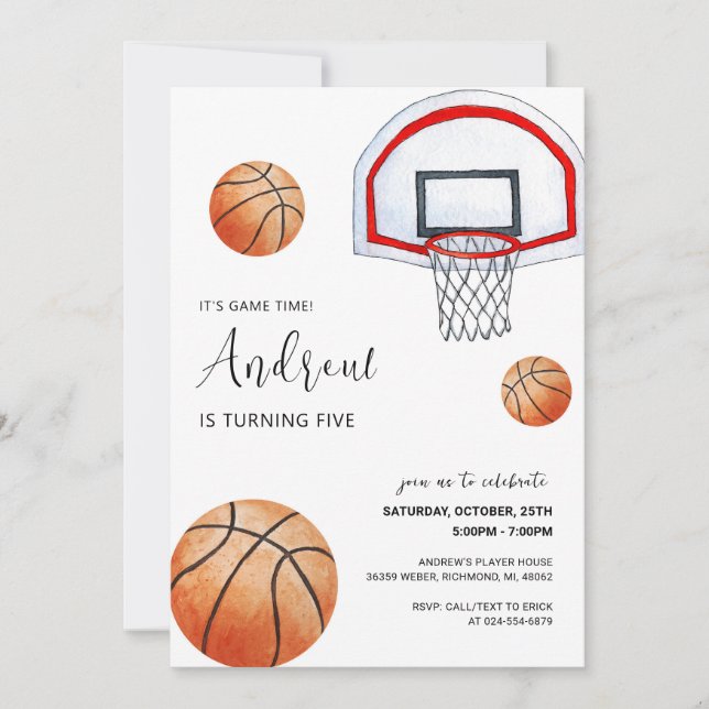Personlig Basketball Birthday-inbjudan med foto Inbjudningar (Framsida)