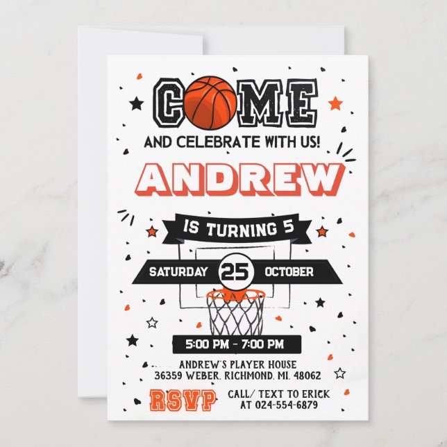 Personlig Basketball Birthday-inbjudan till Party Inbjudningar (Framsida)