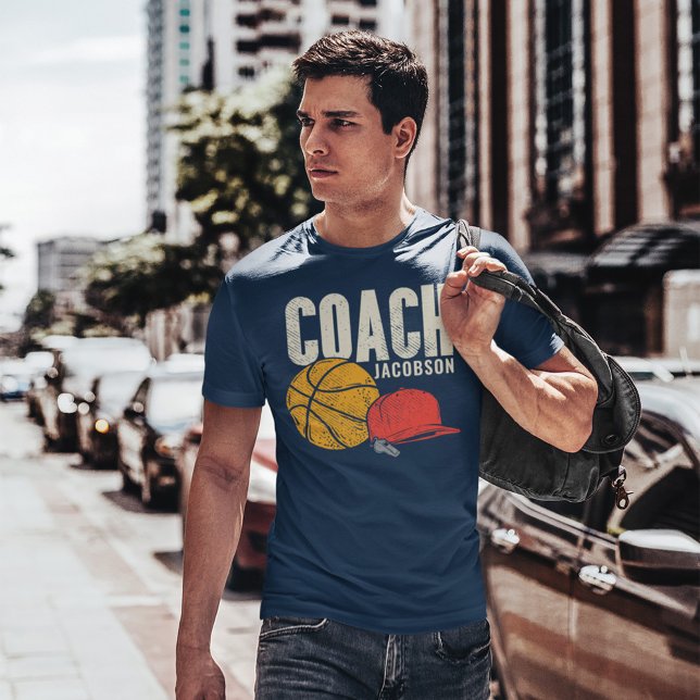 Personlig Basketball Coach Add Namn T Shirt (Basketball Coach Personalized Navy Blue T-Shirt)