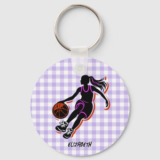 Personlig Basketball Girl Keychain Nyckelring (Framsida)