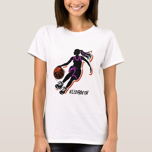 Personlig Basketball Girl T-Shirt (Framsida)