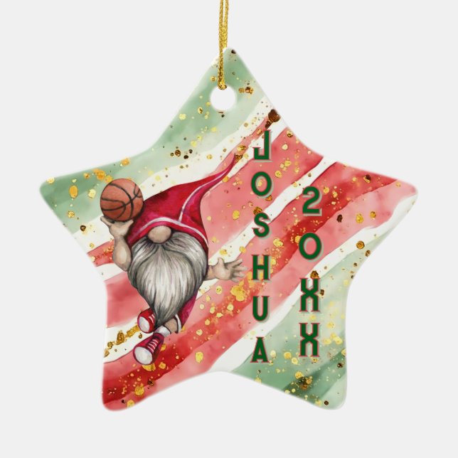 Personlig Basketball Gnome-jul Julgransprydnad Keramik (Framsidan)