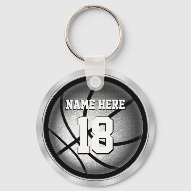 Personlig Basketball Keychains Black and Silver Nyckelring (Framsida)