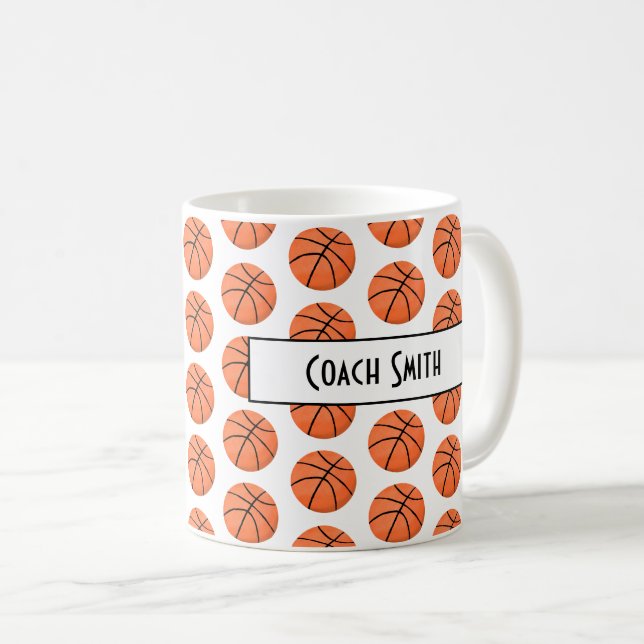Personlig Basketball Mönster Coach Gift Kaffemugg (Framsida höger)